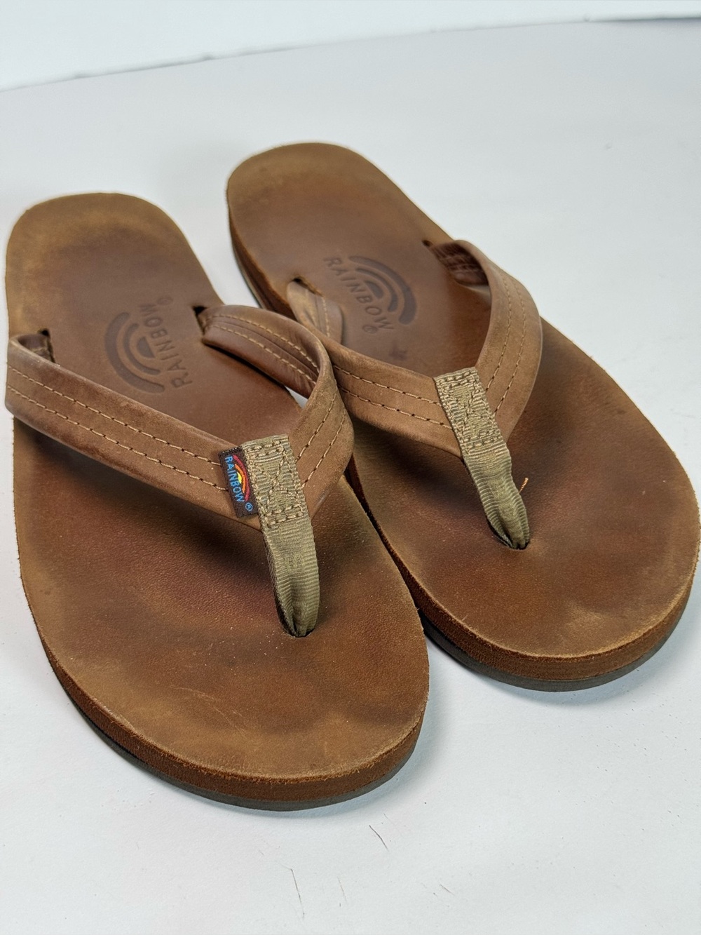 Rainbow Brown Leather Thong Sandals - Medium